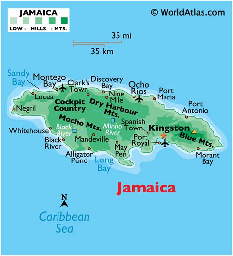 Map of Jamaica on the world map